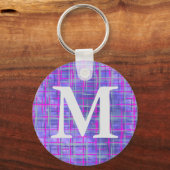 紫モダンとピンクのグリッド線抽象芸術 キーホルダー (正面)