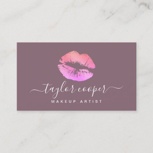 紫モダンとピンクの唇メイクアーティスト 名刺 (正面)