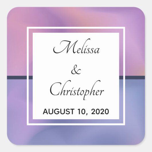 紫モダンとピンクの渦巻き抽象芸術結婚ズ スクエアシール (正面)