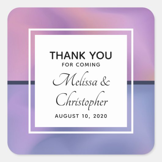 紫モダンとピンクの渦巻き抽象芸術結婚ズ スクエアシール (正面)