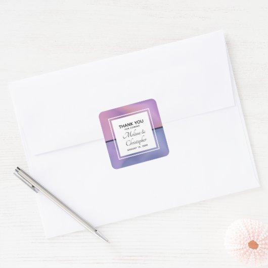 紫モダンとピンクの渦巻き抽象芸術結婚ズ スクエアシール (封筒)