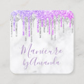 紫モダンと大理石のグリッターはマニキュアを乾燥 スクエア名刺 (正面)