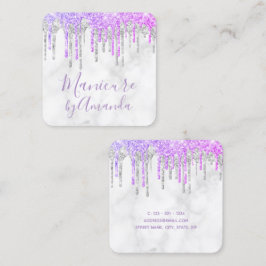 紫モダンと大理石のグリッターはマニキュアを乾燥 スクエア名刺