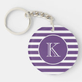 紫モダンと白のストライプモノグラム キーホルダー (正面)