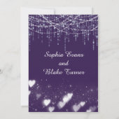 紫モダンと白のラぶら下がったイト日付を保存 招待状 (裏面)