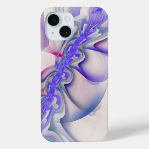 紫モダンと白の抽象芸術水色 iPhone 15ケース
