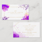 紫モダンと金ゴールドの水彩プロフェッショナル 名刺 (正面/裏面)