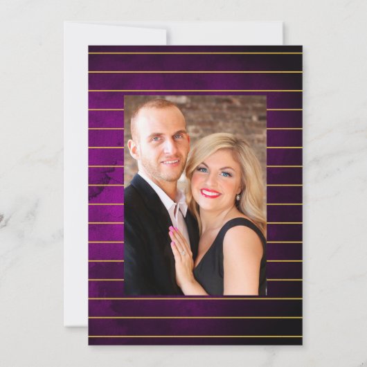 紫モダンと金ゴールド抽象芸術のフローラ結婚のInv 招待状 (裏面)