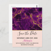 紫モダンと金ゴールド抽象芸術大理石の日付を保存 ポストカード (正面/裏面)