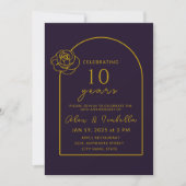 紫モダンと金ゴールド10周年結婚記念 招待状 (正面)