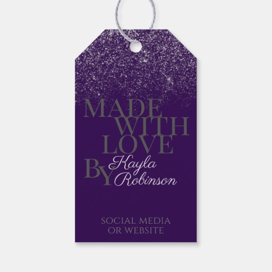 紫モダンと銀のグリッター雨ありがとう ギフトタグ (裏面)