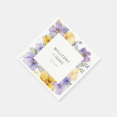紫モダンと黄のフローラ結婚ズ スタンダードカクテルナプキン (角)