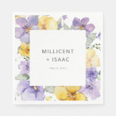 紫モダンと黄のフローラ結婚ズ スタンダードランチョンナプキン (正面)