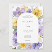 紫モダンと黄のフローラ結婚ズ 招待状 (正面)