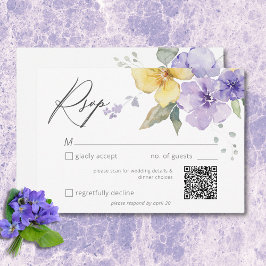 紫モダンと黄のヴィオレ結婚フローラのQR 出欠カード