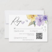 紫モダンと黄のヴィオレ結婚フローラのQR 出欠カード (正面)