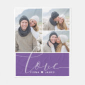 紫モダンのコラージュの愛パーソナライズされた フリースブランケット (正面)