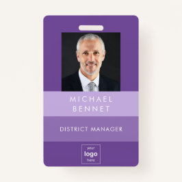 紫モダンのストライプ写真企業のID バッジ