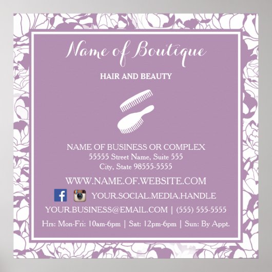 紫モダンのフローラガーリーサロン情報の署名 ポスター (正面)