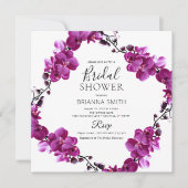 紫モダンのフローラブライダルシャワー招待 招待状 (正面)