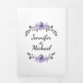 紫モダンのフローラ写真のスクリプ結婚トの写真スタイリッシュ 三つ折り招待状 (カバー)