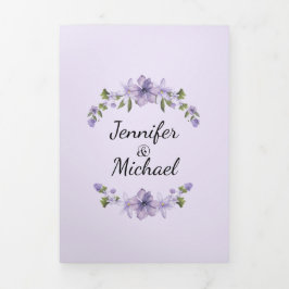 紫モダンのフローラ写真のスクリプ結婚ト 三つ折り招待状