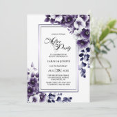 紫モダンのフローラ結婚の後のパーティー 招待状 (スタンド正面)