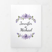 紫モダンのフローラ5枚の写真をスクリ結婚プト 三つ折り招待状 (カバー)