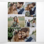 紫モダンのフローラ5枚の写真をスクリ結婚プト 三つ折り招待状 (内部中)