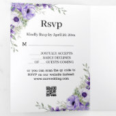 紫モダンのフローラ5枚の写真をスクリ結婚プト 三つ折り招待状 (内部最初)