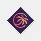 紫モダンのホットピンクオレンジパームツリー スタンダードカクテルナプキン (角)