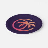 紫モダンのホットピンクオレンジパームツリー ペーパープレート (アングル)