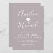 紫モダンのミュートシンプルハート結婚 招待状 (正面/裏面)