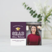 紫モダンの写真卒業発表 ポストカード (スタンド正面)