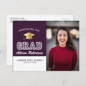 紫モダンの写真卒業発表 ポストカード (正面/裏面)