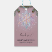紫モダンの冬の雪片かわいい赤ちゃんシャワー ギフトタグ (正面)