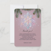 紫モダンの冬の雪片かわいい赤ちゃんシャワー サンキューカード (正面)