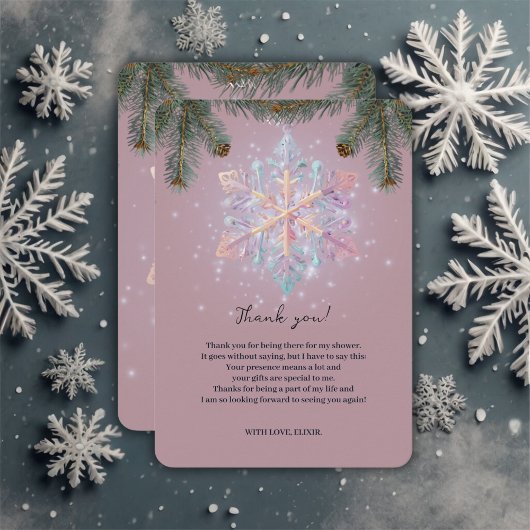 紫モダンの冬の雪片かわいい赤ちゃんシャワー サンキューカード