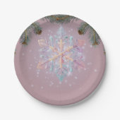 紫モダンの冬の雪片かわいい赤ちゃんシャワー ペーパープレート (正面)