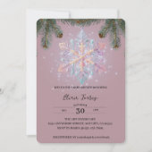 紫モダンの冬の雪片かわいい赤ちゃんシャワー 招待状 (正面)