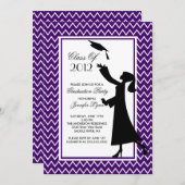 紫モダンの卒業招待状シルエット 招待状 (正面/裏面)
