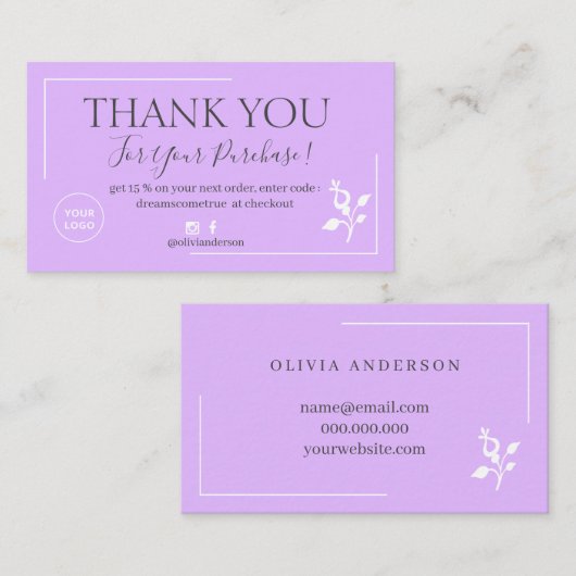 紫モダンの台本の注文感謝していはあなた 名刺 (正面/裏面)