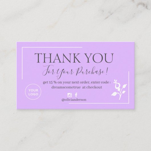 紫モダンの台本の注文感謝していはあなた 名刺 (正面)