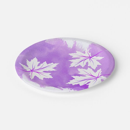 紫モダンの水彩及びカエデ葉ラ ペーパープレート (アングル)