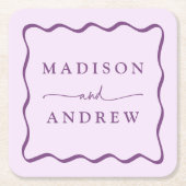 紫モダンの波状のフレ結婚ーム スクエアペーパーコースター (正面)