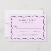 紫モダンの波状のフレ結婚ーム 出欠カード (正面)
