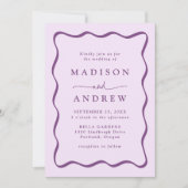 紫モダンの波状フレーム結婚写真 招待状 (正面)