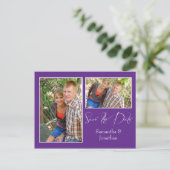 紫モダンの白いコラージュ日付を保存 案内ポストカード (スタンド正面)