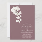 紫モダンの白い蘭の花結婚の数 招待状 (正面)