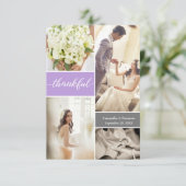 紫モダンの結婚写真Thank Script サンキューカード (スタンド正面)